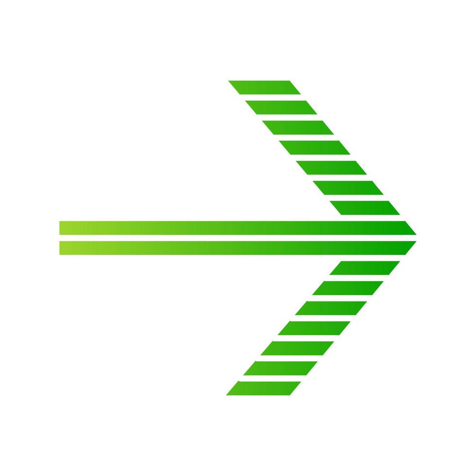 Green striped arrow flat design long shadow color icon. Forward indicator, right turn. Pointer symbol. Next, forward. Navigation cursor. Arrowhead indicating rightward. Vector silhouette illustration