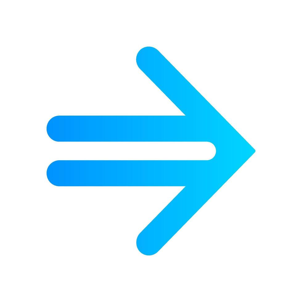 Double-lined blue arrow flat design long shadow color icon. Indicating sign, pointer button. Forward indicator. Arrowhead pointing to right direction. Navigation arrow. Vector silhouette illustration