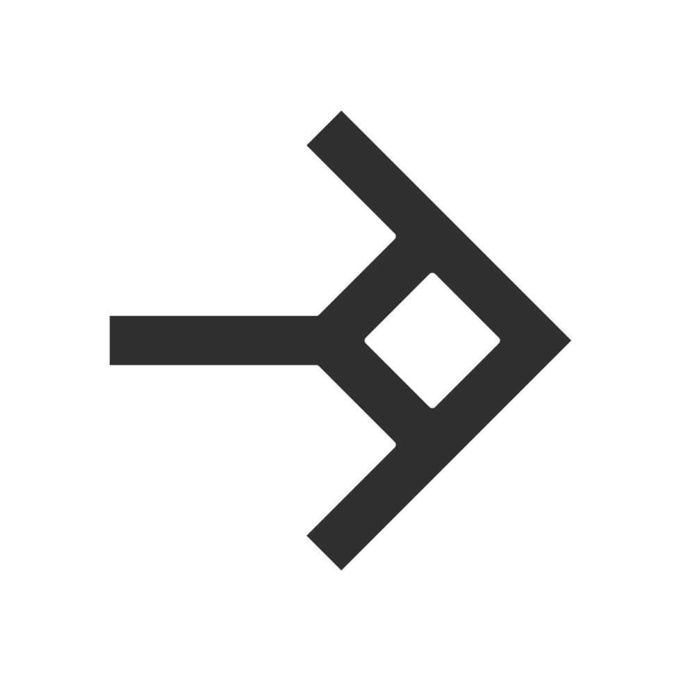Shaped arrow glyph icon. Navigation arrowhead sign. East direction. Arrowhead indicating rightward. Next arrow. Geometric pointer. Silhouette symbol. Negative space. Vector isolated illustration