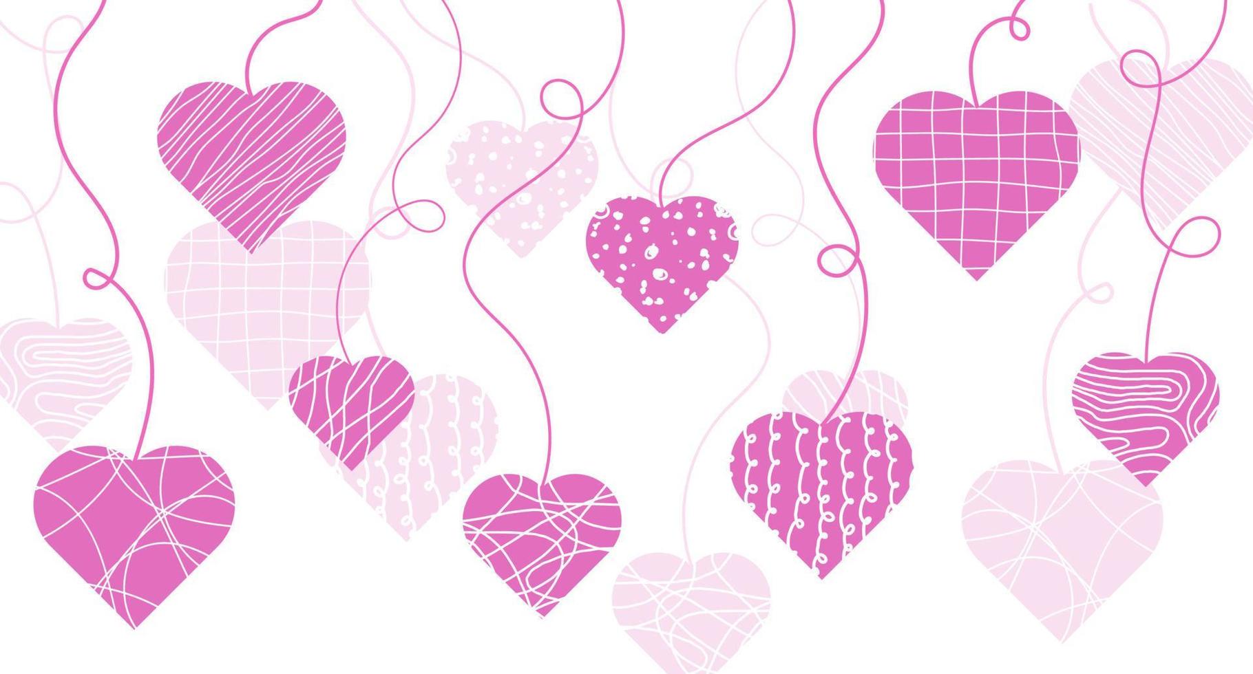 lindos corazones de fideos dibujados a mano de patrones sin fisuras horizontales, fondo romántico. fondo con lindos corazones dibujados a mano. día de la madre y día de la mujer. ilustración vectorial vector