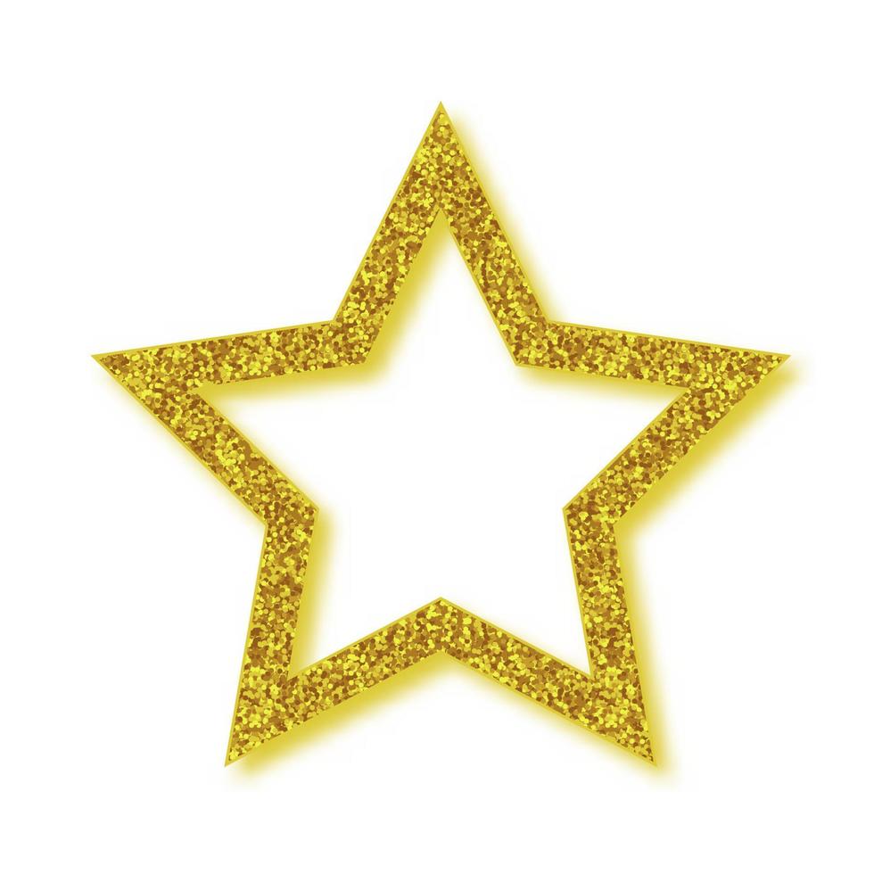 Gold shiny glitter glowing star with shadow isolated on white background. Vector illustration