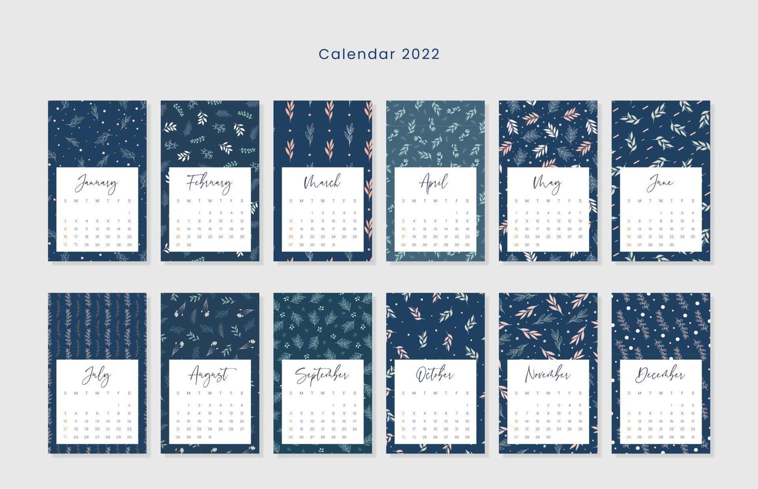 hermosa plantilla de calendario con patrón floral transparente vector