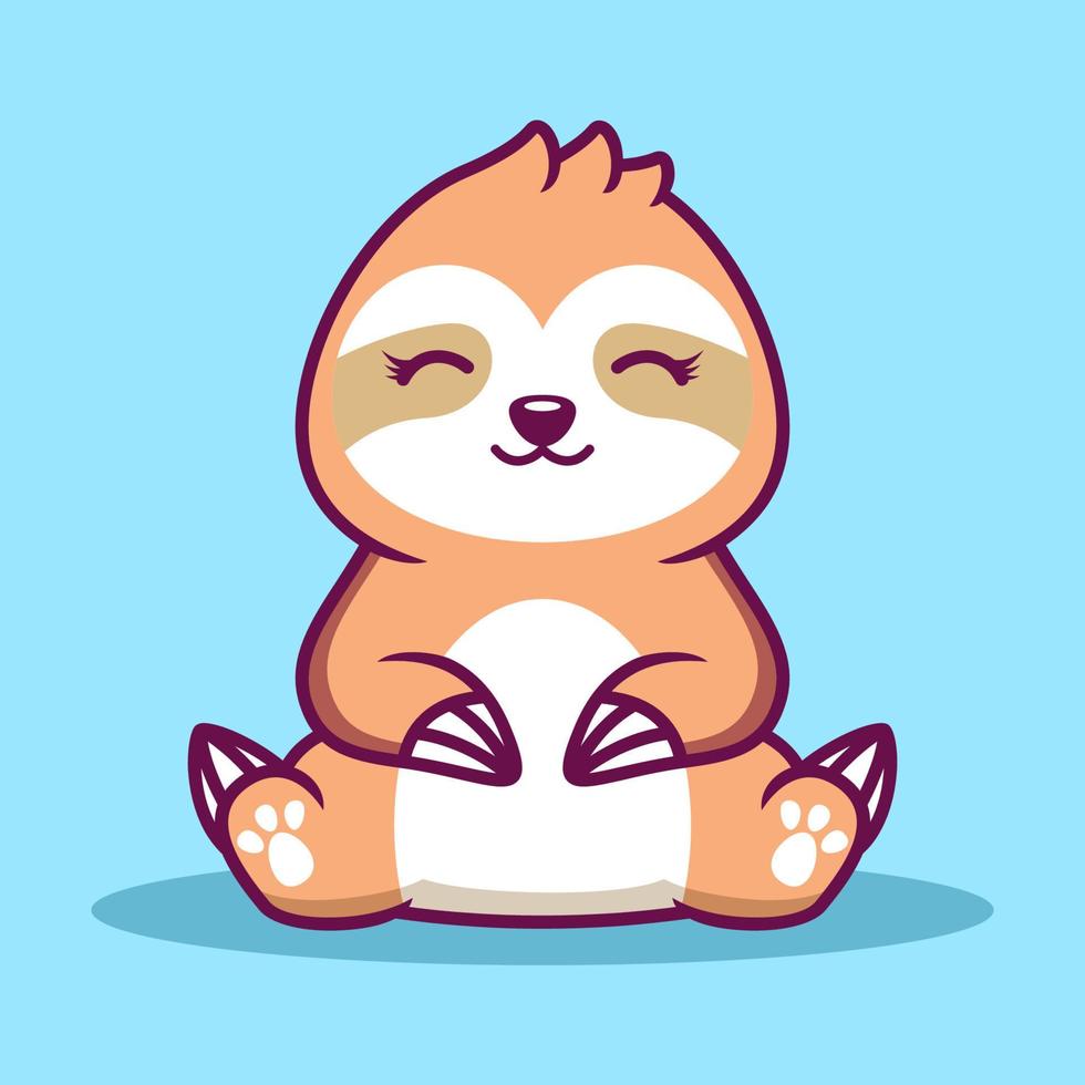 Cute Sloth Cartoon Icon Illustration. Animal Flat Cartoon Style vector