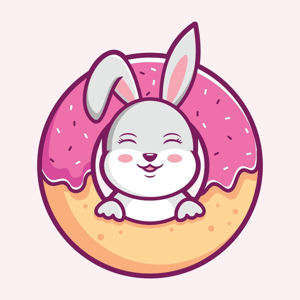 plantilla de logotipo de donuts, conejo en un vector de logotipo de donuts