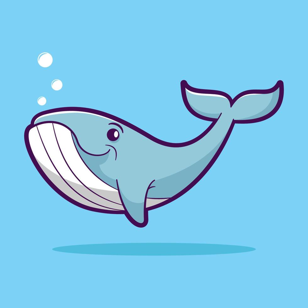 linda ilustración vectorial de dibujos animados de ballenas. concepto de animal marino vector