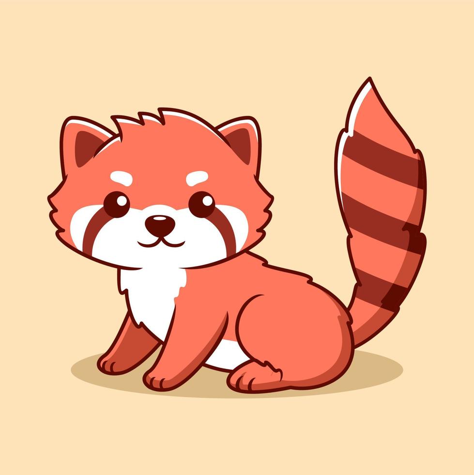 Cute Red Panda Cartoon Icon Illustration. Animal Flat Cartoon Style vector