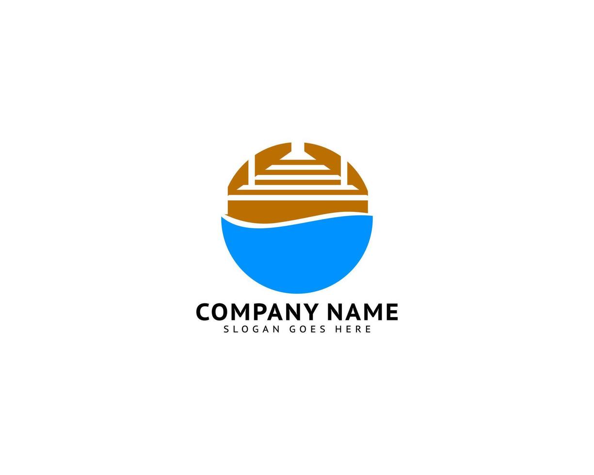 Beach Pier Dock Logo Design Vector