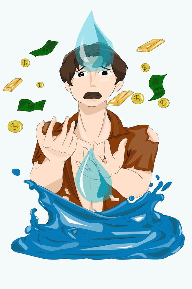 niño con ilustración de personaje de diseño de agua vector