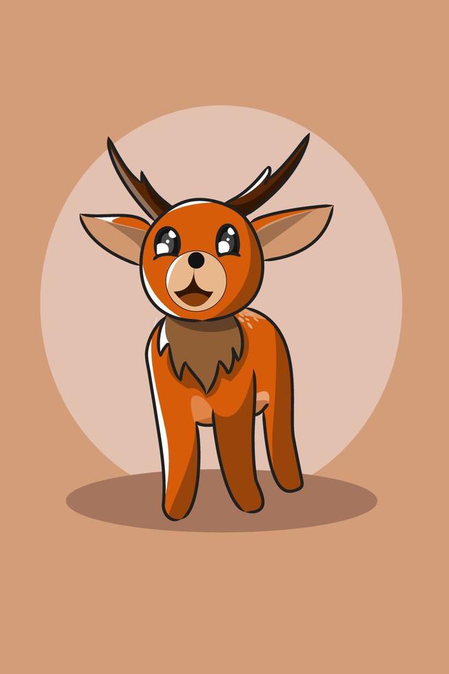 ilustración de diseño de personaje de sonrisa de ciervo animal lindo vector