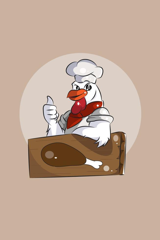 Cute animal chicken with chef's hat character design illustration vector