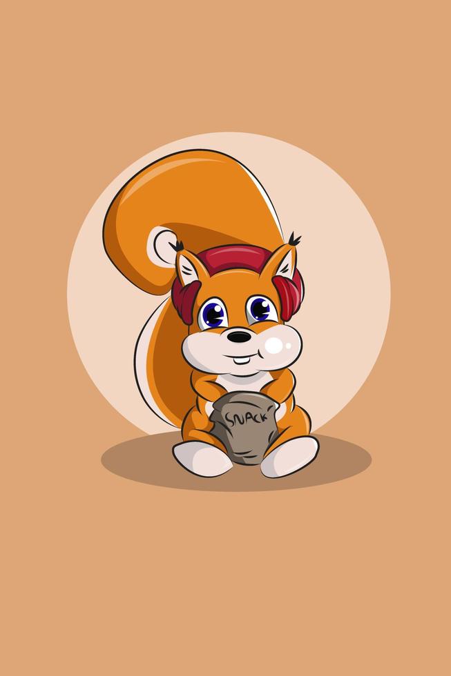 Cute animal squirrel with snack character design illustration vector