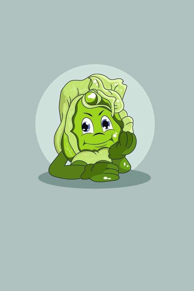 Cute cabbage with hand character design illustration vector