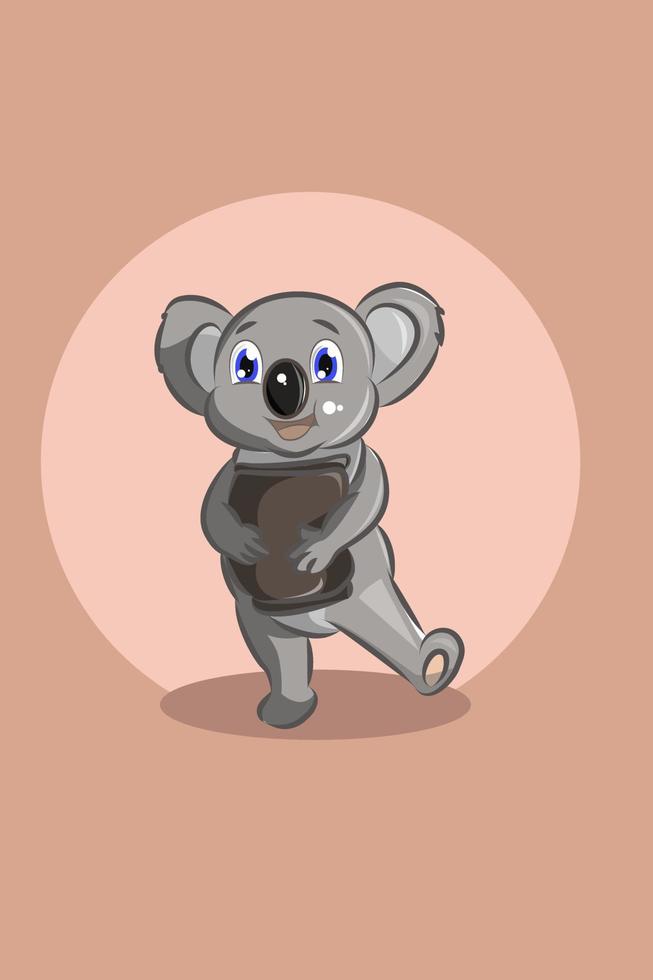 Cute animal koala with pillow character design illustration vector