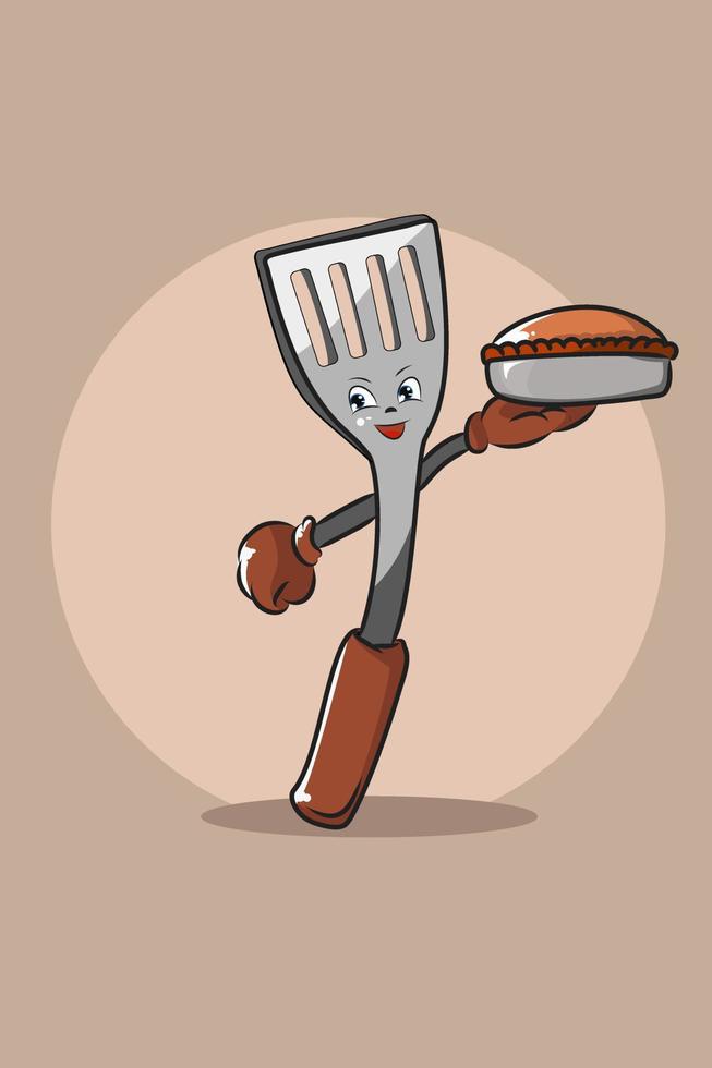 Cute spatula with pie design illustration vector