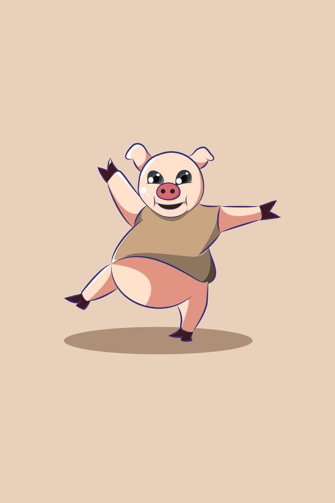 Cute pig with dance character design illustration vector