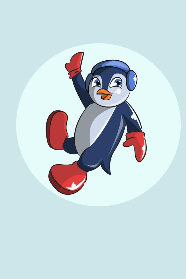 Cute animal penguin with headset character design illustration vector