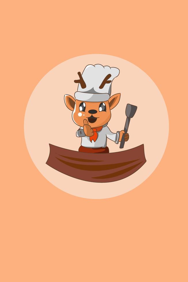 Cute animal deer with cooking character design illustration vector