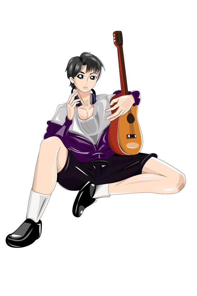 Boy with guitar character design illustration vector