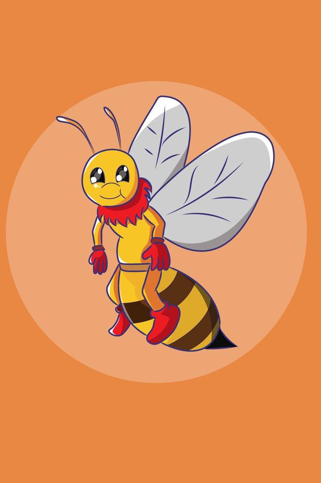 Cute bee fly character design illustration vector