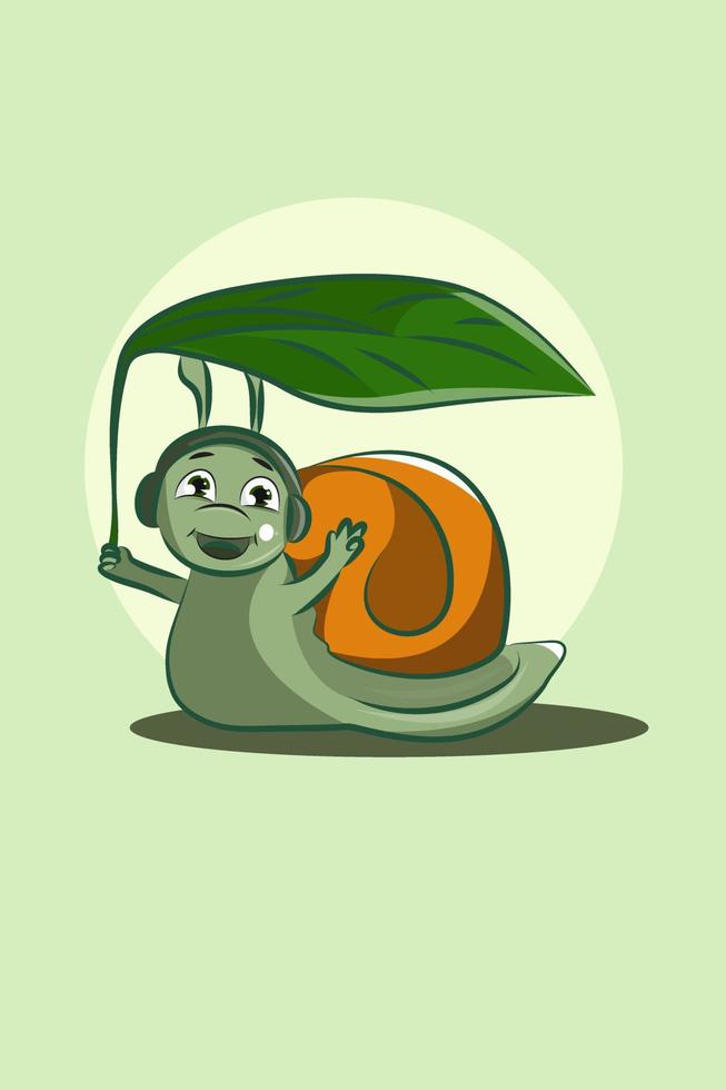 linda ilustración de diseño de personajes de caracol y hoja vector