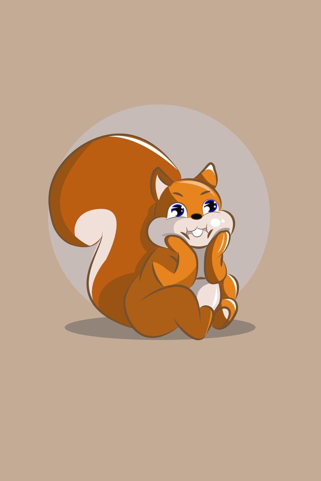 Cute animal squirrel with sad character design illustration vector
