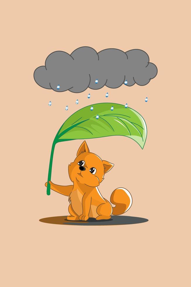 Cute dog  with rain character design illustration vector