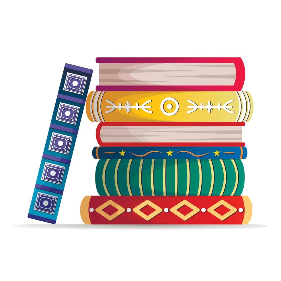 Stack of beautiful multicolored vintage books with spine patterns vector