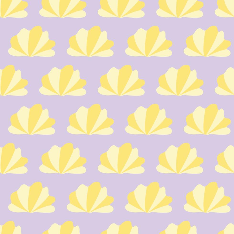 seamless pattern with yellow seashell on a purple background. underwater world. vector