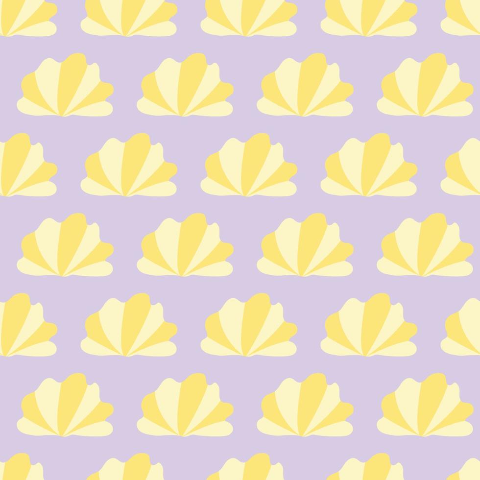 seamless pattern with yellow seashell on a purple background. underwater world. vector