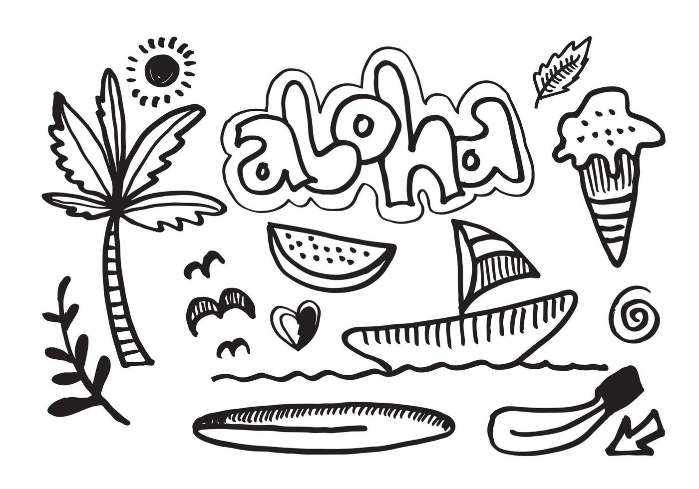 Aloha hand drawn cute doodle illustration.hawaiian design. vector