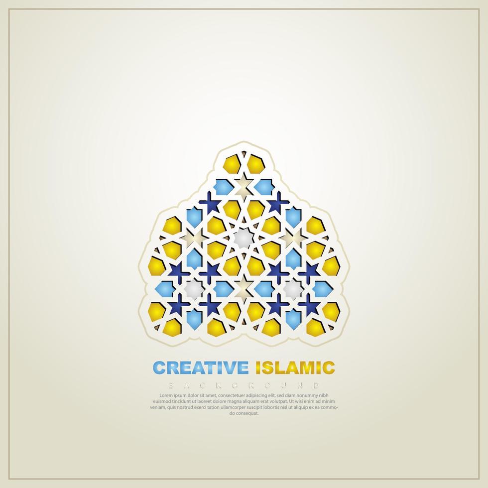 Islamic greeting card banner background with ornamental colorful detail of floral mosaic islamic art ornament vector