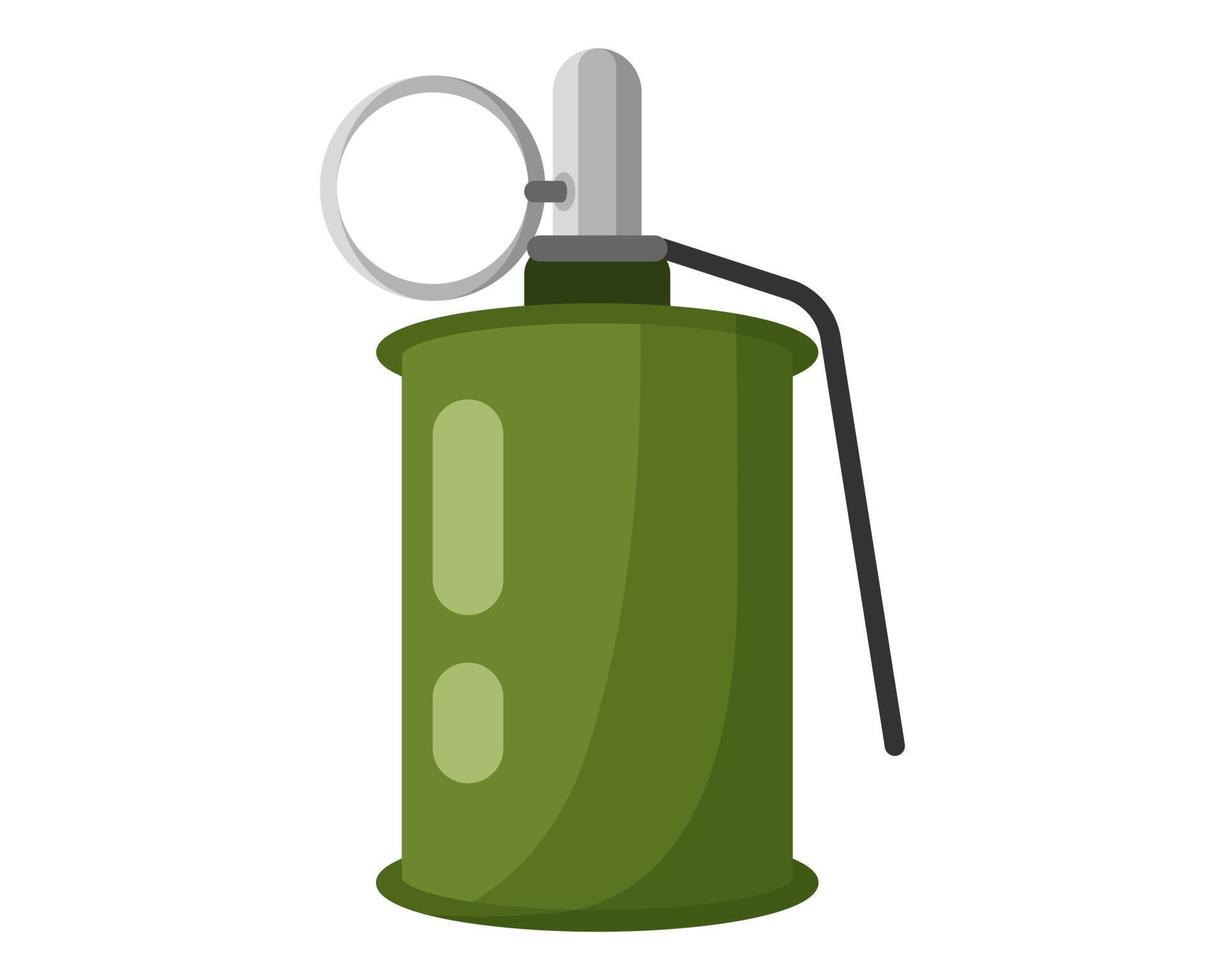 Single combat unexploded green military metal cylinder hand grenade with pin. Concept of terrorism and war. vector