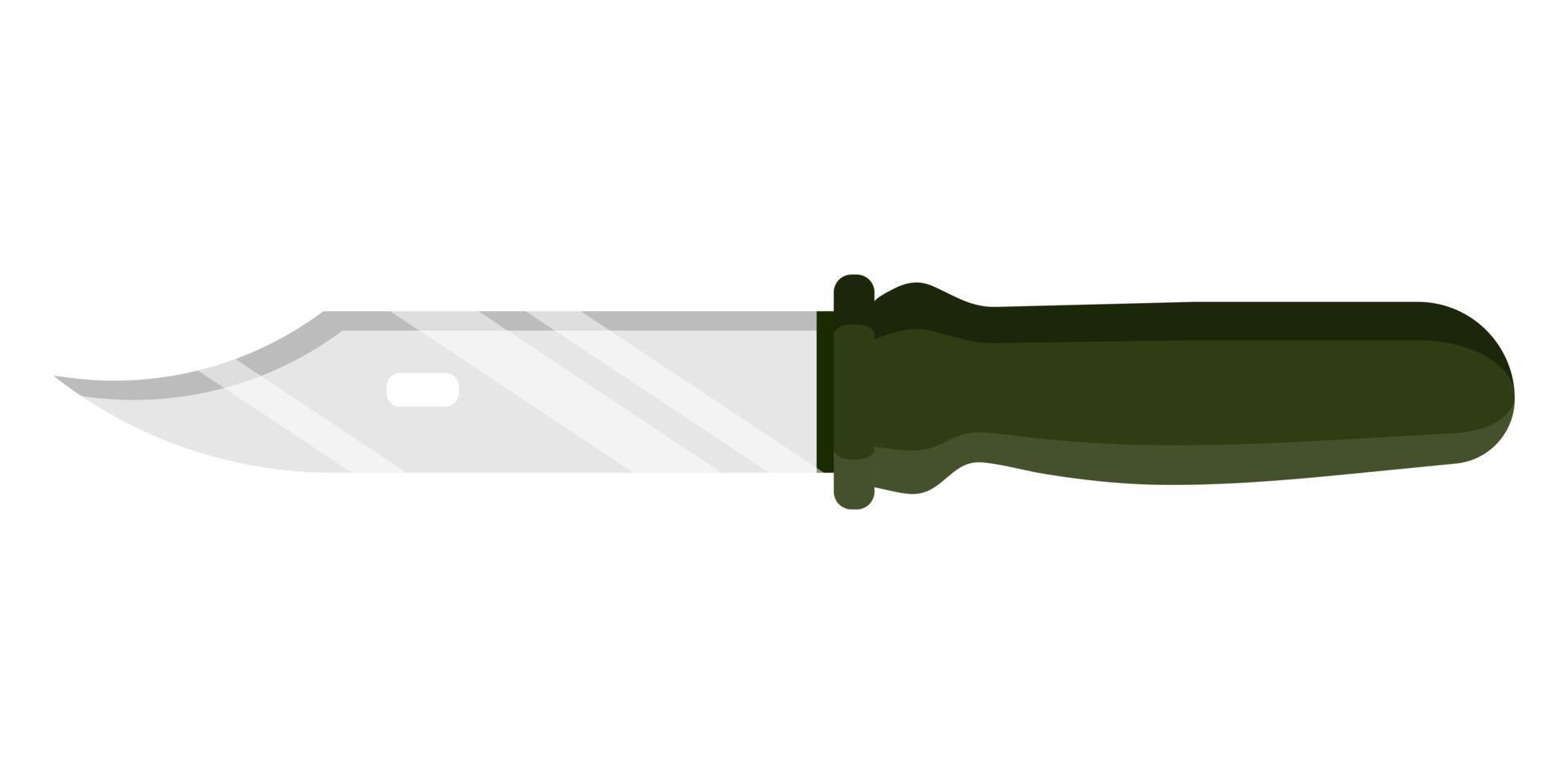 Army tactical bayonet knife with green handle. Touristic equipment for camping and tourism. Military concept. vector