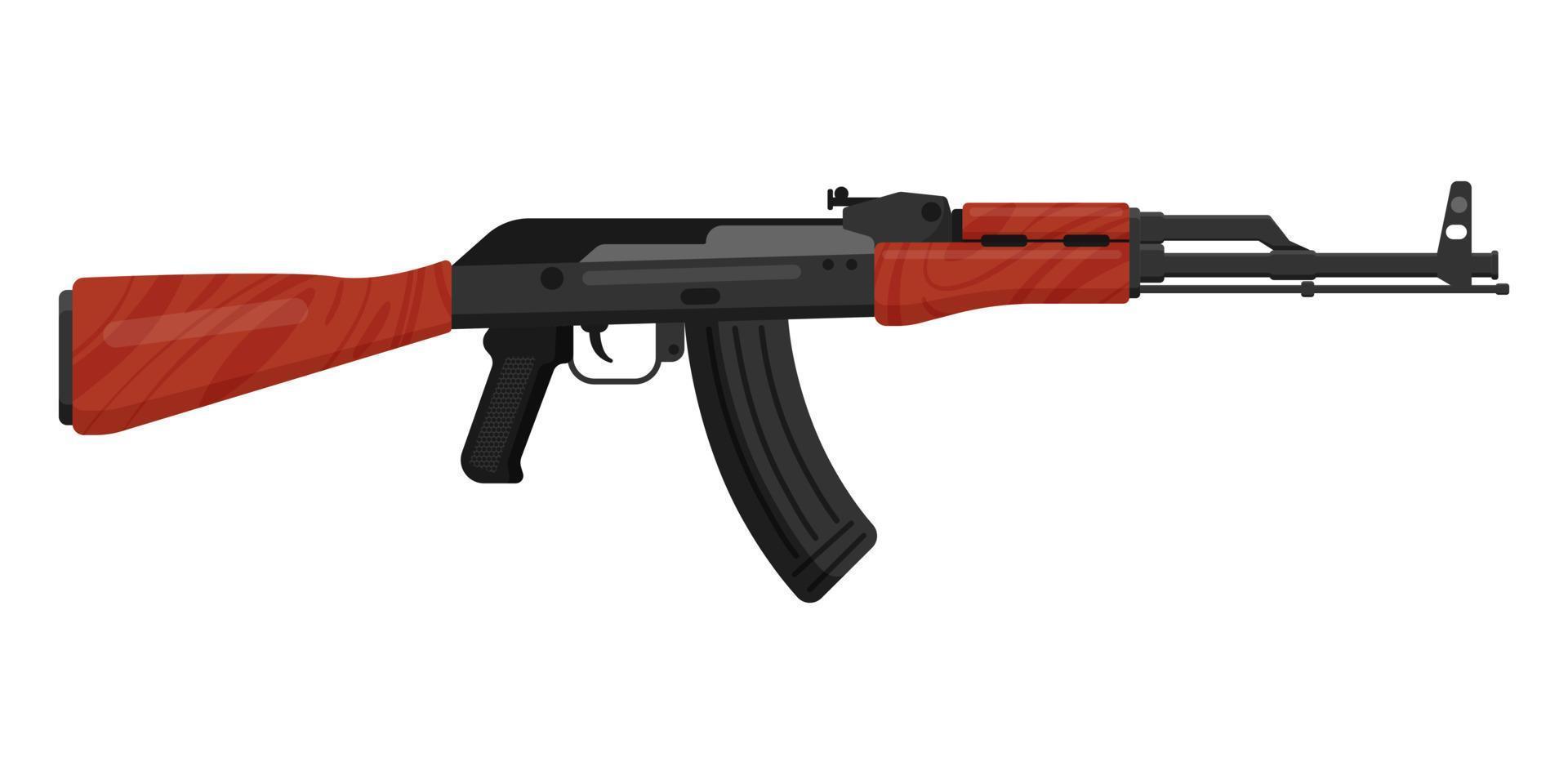 Rifle de asalto ruso ak 47 kalashnikov con culata de madera. concepto de terrorismo y guerra. vector