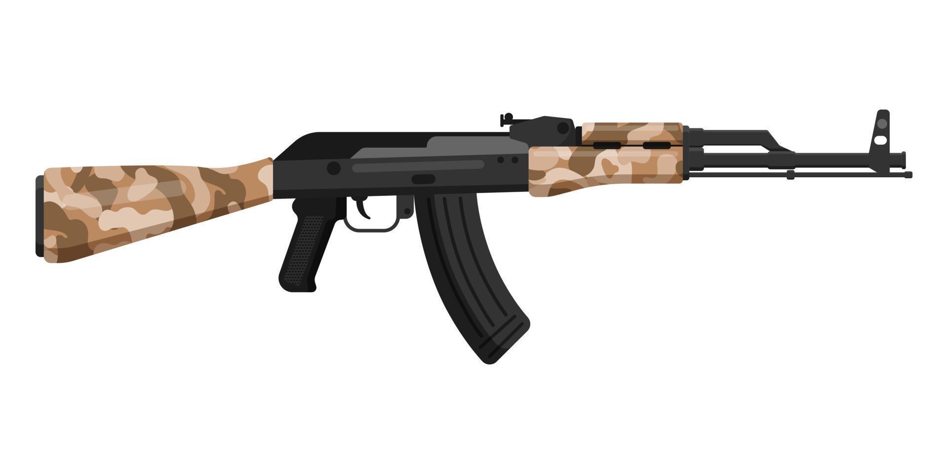 desierto arenoso ruso camuflaje caqui ak 47 fusil de asalto kalashnikov con culata. concepto de terrorismo y guerra. vector