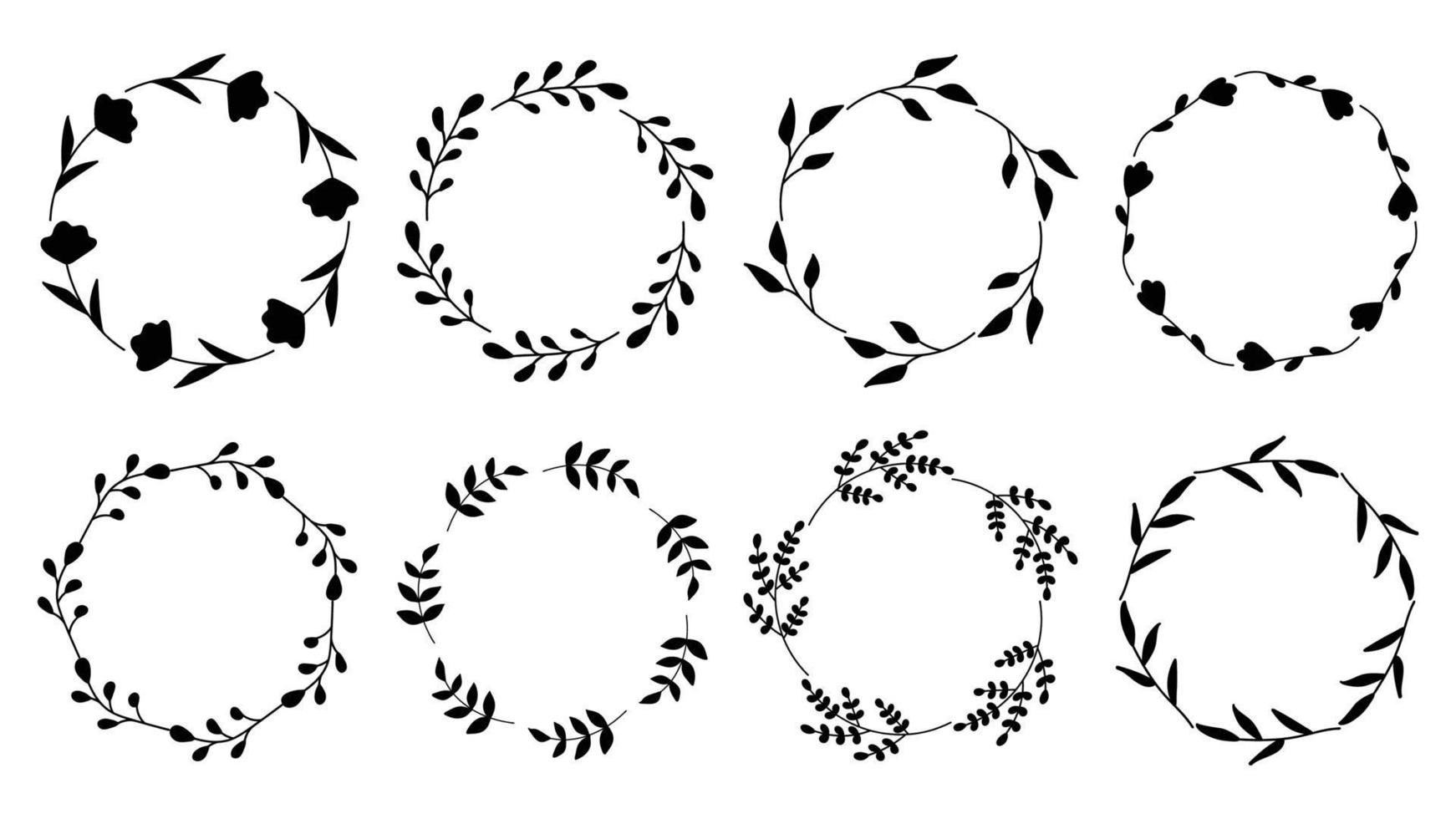 collection of floral round frames with line for text and quote. set of frame with plant silhouette for wedding invitations and monograms. isolated vector illustration.