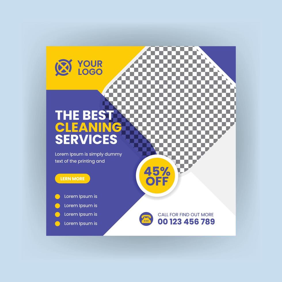 Cleaning service social media post. Corporate office and house cleaning service web banner template design. vector