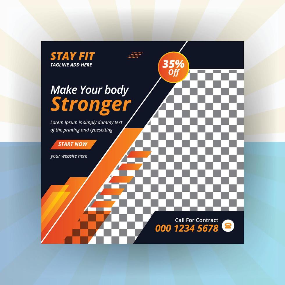 Fitness gym social media square banner template Instagram post vector