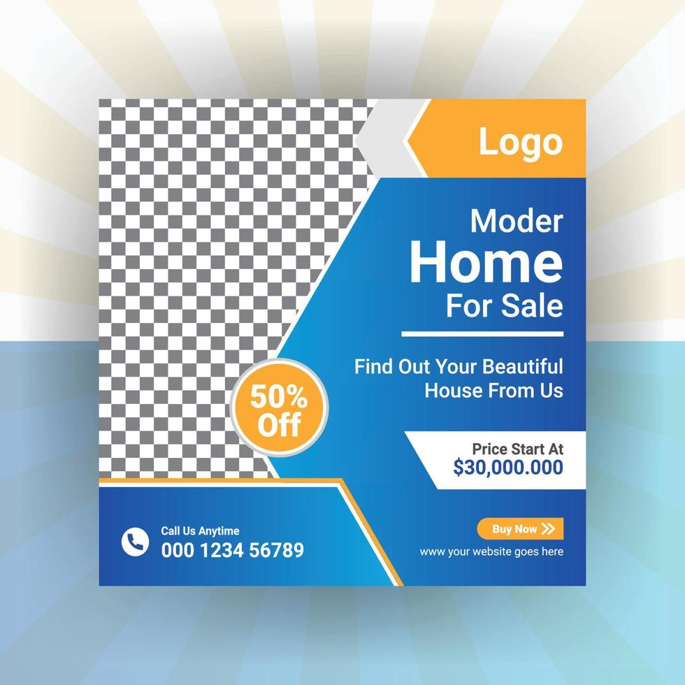 Real Estate elegant home for sale social media post template vector