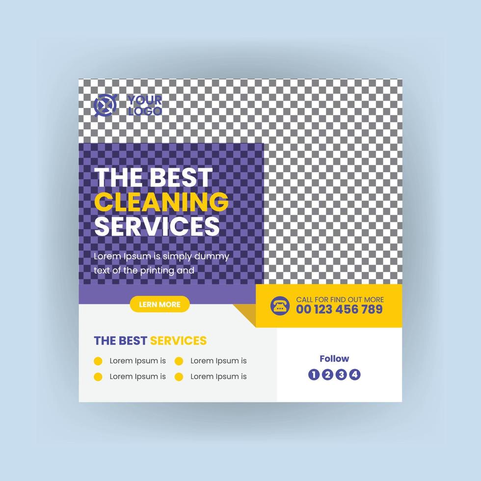 Cleaning service social media post. Corporate office and house cleaning service web banner template design. vector