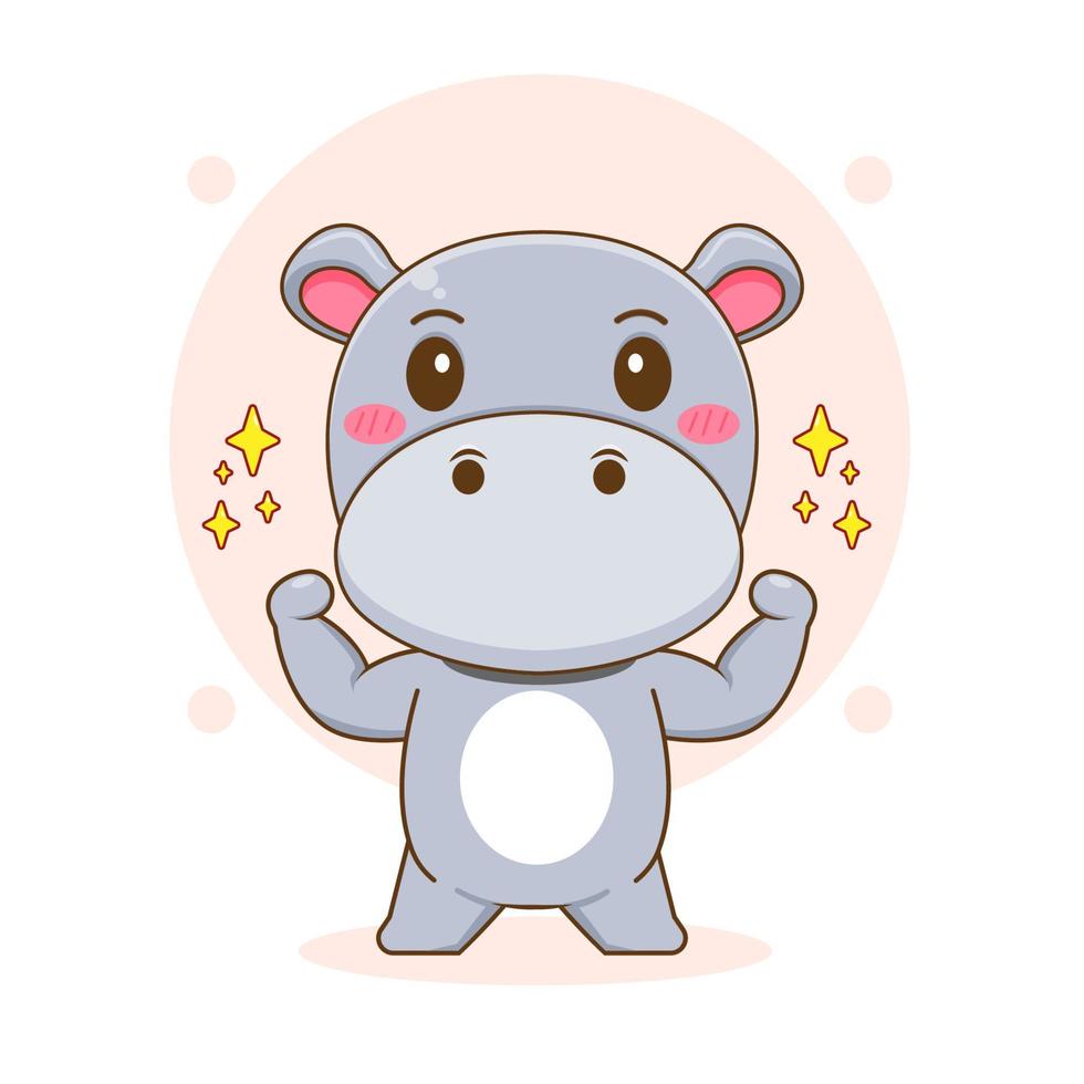 Cute strong Hippo cartoon character vector