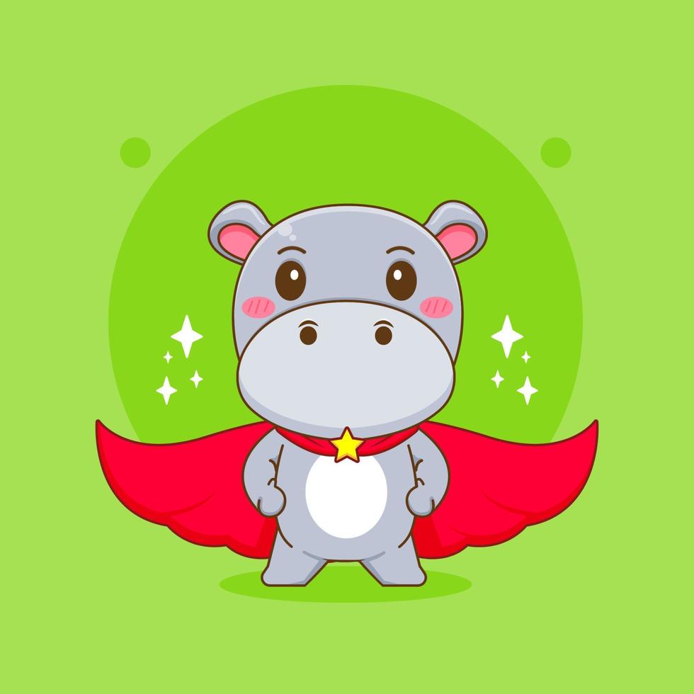 Cute Hippo cartoon character as superhero vector