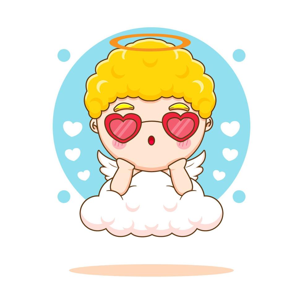 Cute Cupid angel with glasses in the cloud cartoon character. Valentine's day design concept. vector