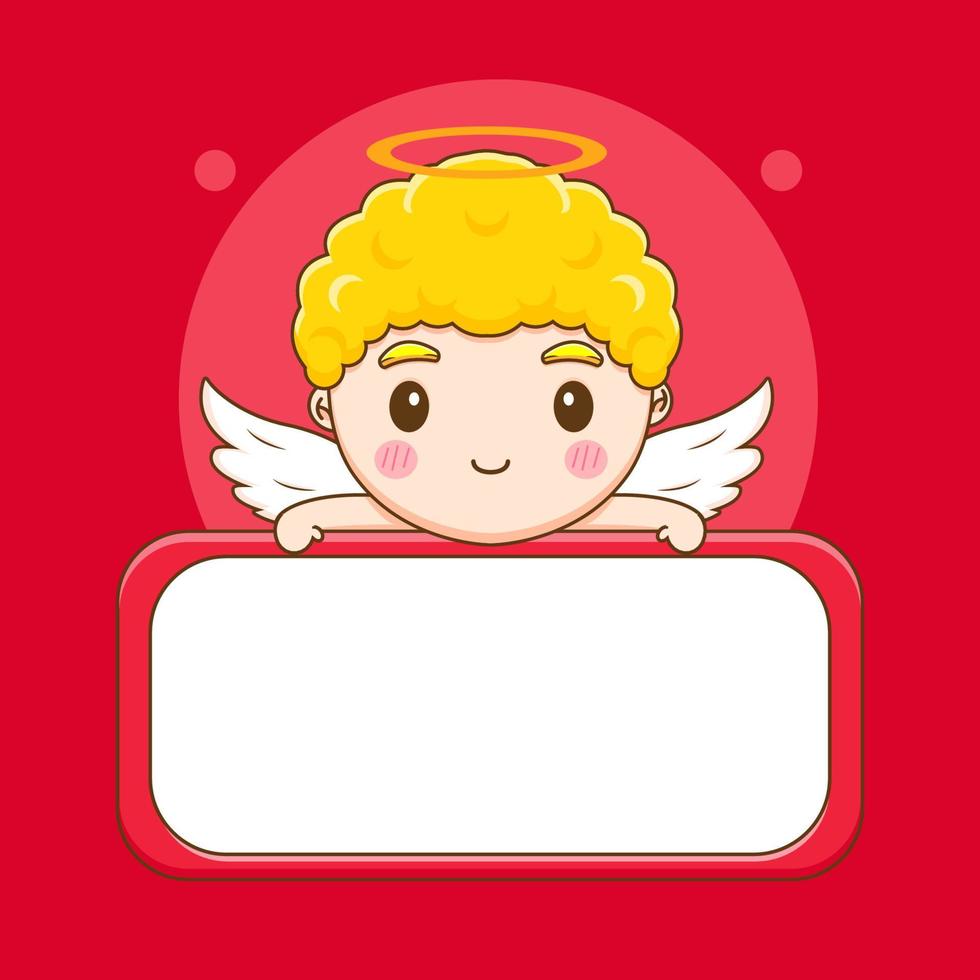 Cute Cupid angel holding billboard cartoon character. Valentine's day design concept. vector