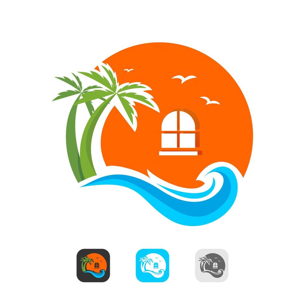 logotipo de vector de casa de playa