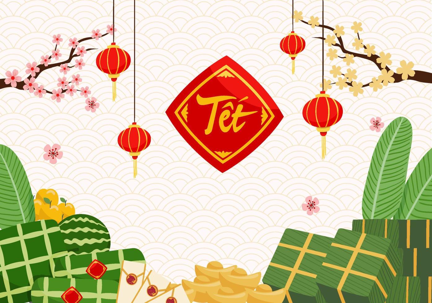 Flat Tet Vietnamese New Year vector