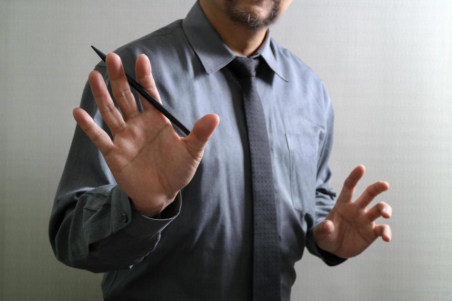 success businessman open his hand,front view,filter effec photo