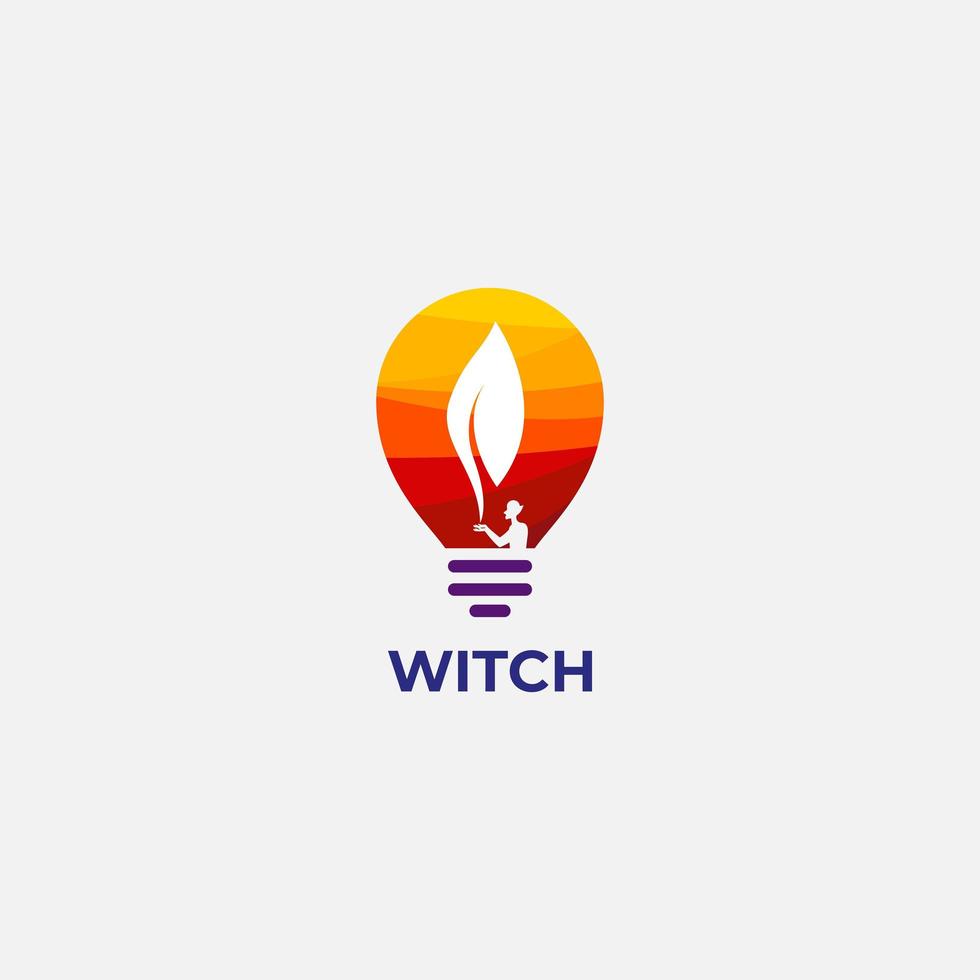 witch flame and leaf logo magic vector