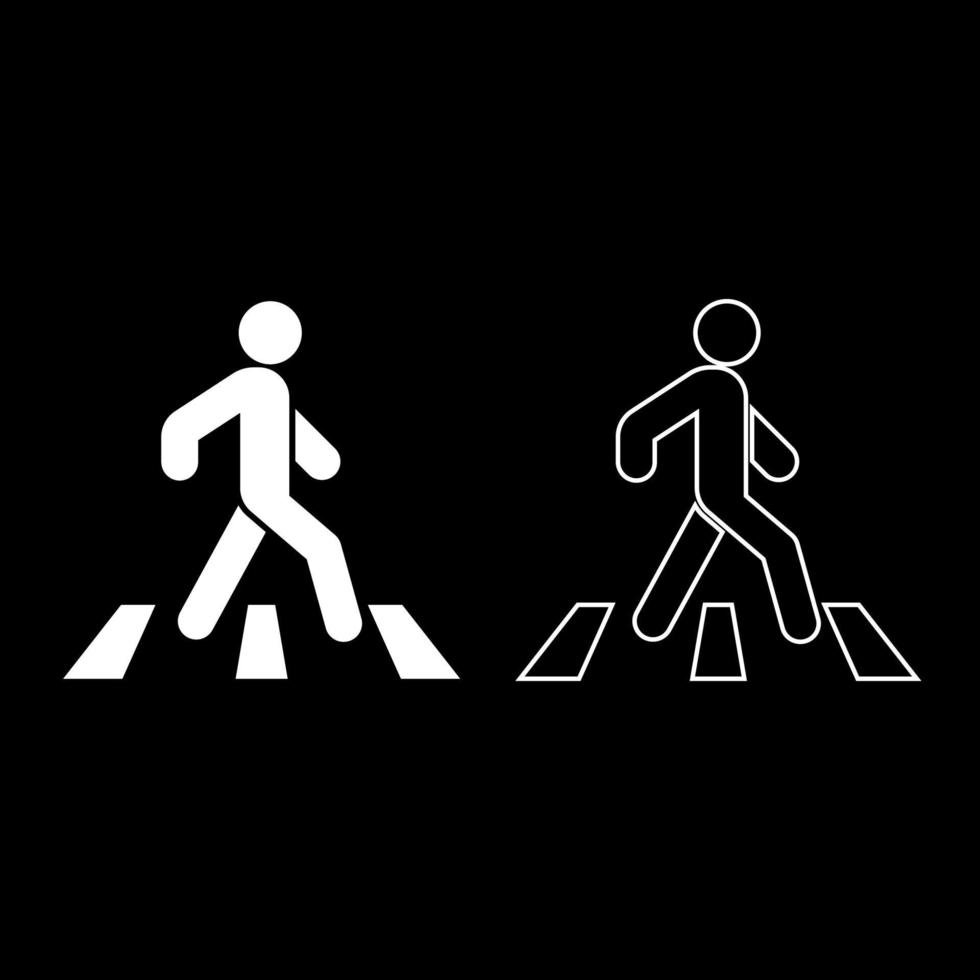 Pedestrian on zebra crossing icon set white color illustration flat style simple image vector