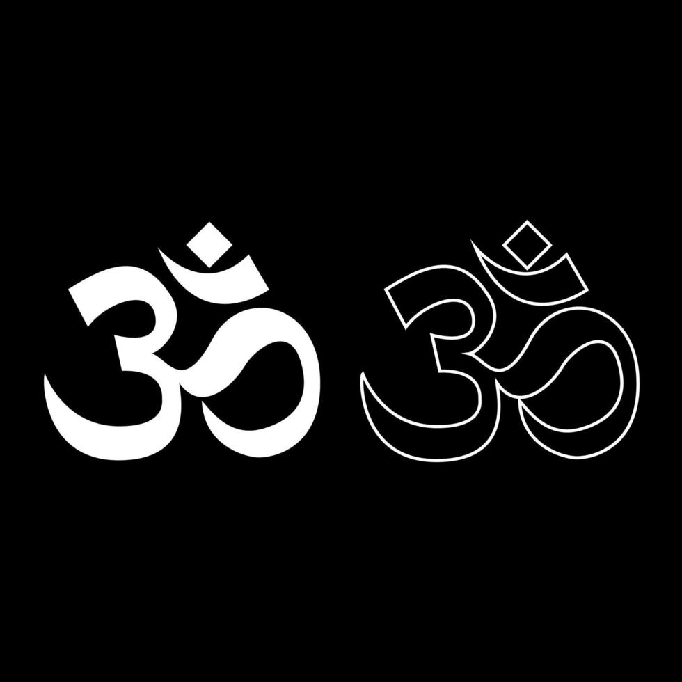 Induism symbol Om sign icon set white color illustration flat style simple image vector